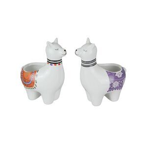 Set of 2 Adorable Hand Painted Llama Dolomite Ceramic Mini Planters